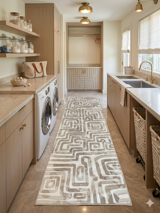 3' x 8' Runner Ivory Taupe Geometric Abstract Modern Washable Area Rug