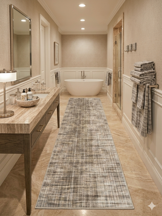 3' x 8' Runner Ivory Brown Grid Modern Washable Area Rug