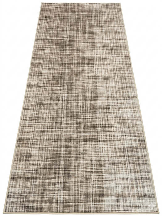 3' x 8' Runner Ivory Brown Grid Modern Washable Area Rug