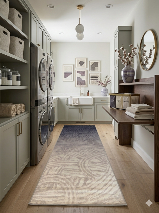 3' x 8' Runner Blue Beige Abstract Modern Washable Area Rug