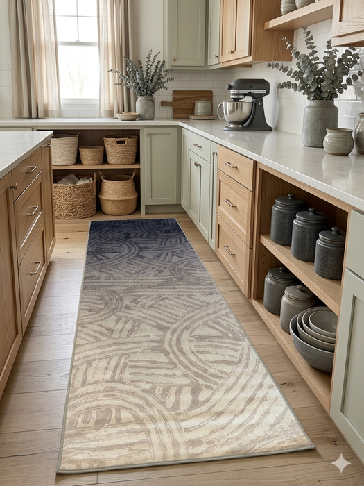 3' x 8' Runner Blue Beige Abstract Modern Washable Area Rug