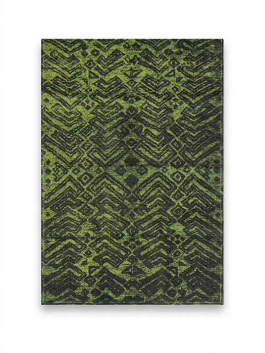2' x 3' Rectangular Olive Green Charcoal Tribal Geometric Washable Area Rug