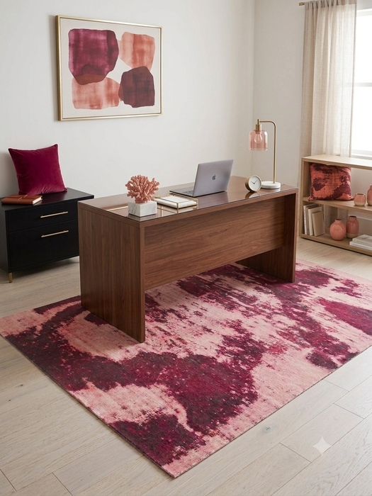 5' x 7' Rectangular Blush Pink Burgundy Abstract Modern Washable Area Rug