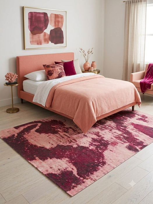 5' x 7' Rectangular Blush Pink Burgundy Abstract Modern Washable Area Rug