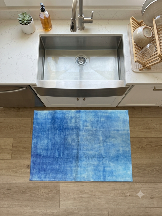 2' x 3' Rectangular Blue Aqua Solid Contemporary Washable Area Rug