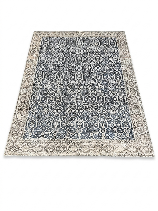 5' x 7' Rectangular Blue Ivory Geometric Traditional Washable Area Rug
