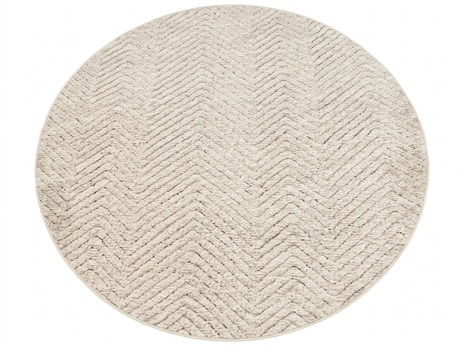 8' Round Ivory Beige Chevron Textured Modern Washable Area Rug