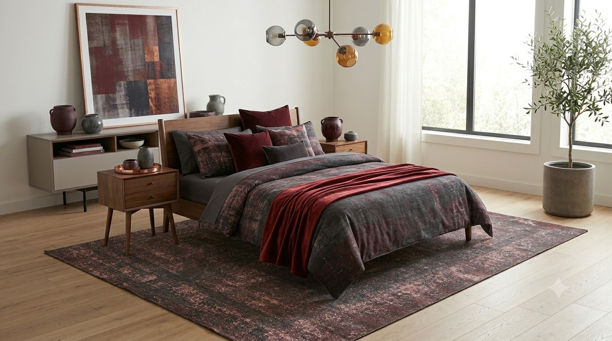 8' x 10' Rectangular Mauve Charcoal Distressed Abstract Modern Washable Area Rug