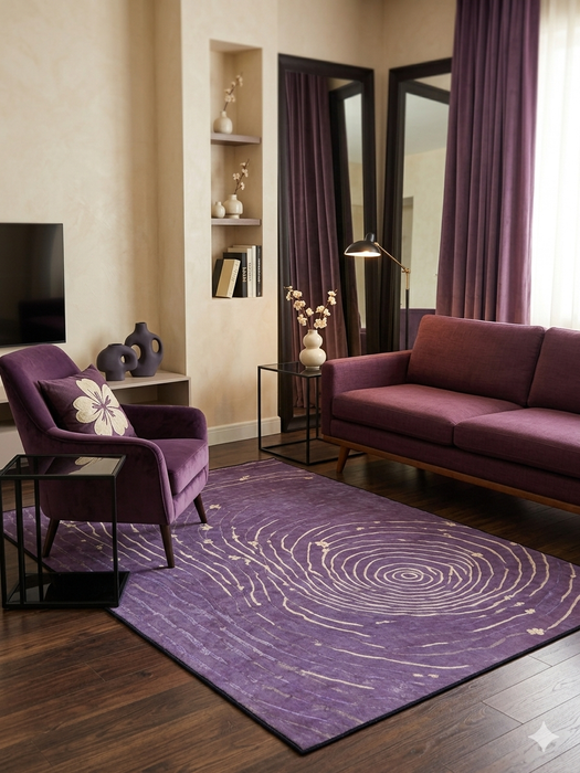 5' x 7' Rectangular Purple Ivory Abstract Contemporary Washable Area Rug