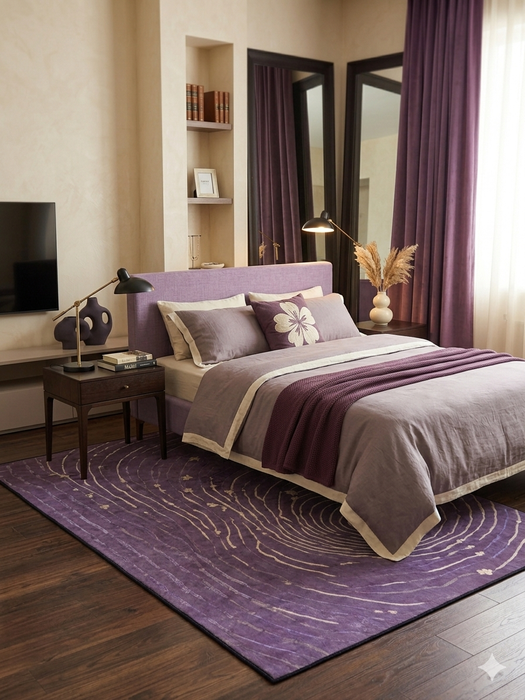5' x 7' Rectangular Purple Ivory Abstract Contemporary Washable Area Rug