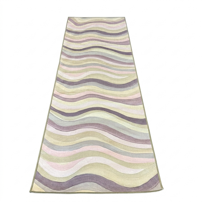 2.8' x 8' Runner Sage Green Lavender Wavy Striped Modern Washable Area Rug