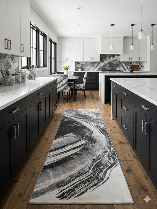 3' x 8' Runner Gray Ivory Abstract Modern Washable Area Rug