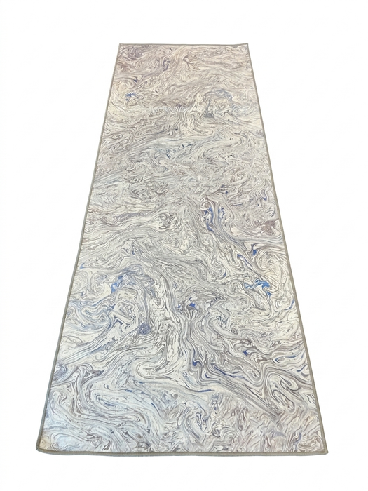 3' x 8' Runner Ivory Blue Marble Abstract Modern Washable Area Rug