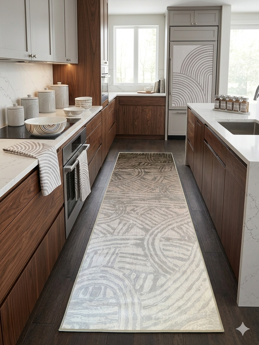 3' x 8' Runner Beige Taupe Abstract Geometric Modern Washable Area Rug
