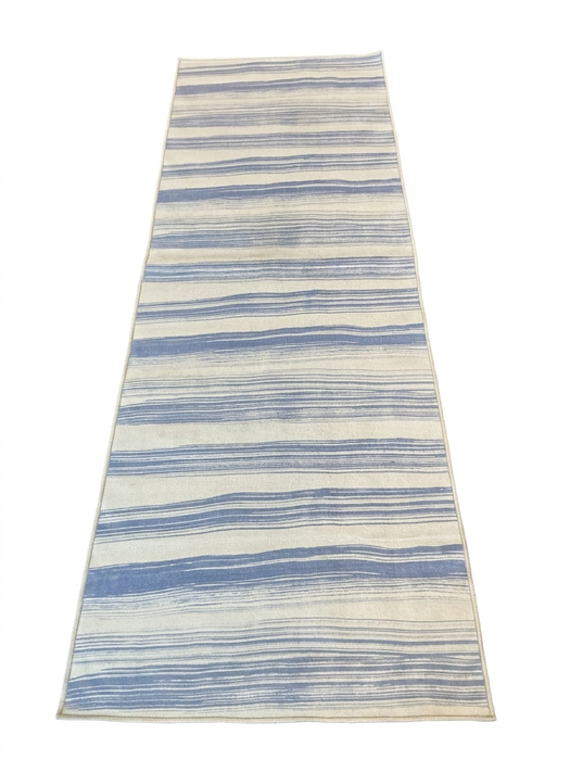 3' x 8' Runner Ivory Blue Striped Coastal Washable Area Rug