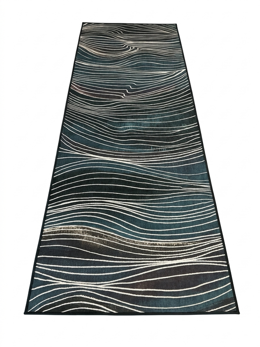 3' x 8' Runner Teal Navy Wavy Striped Modern Washable Area Rug