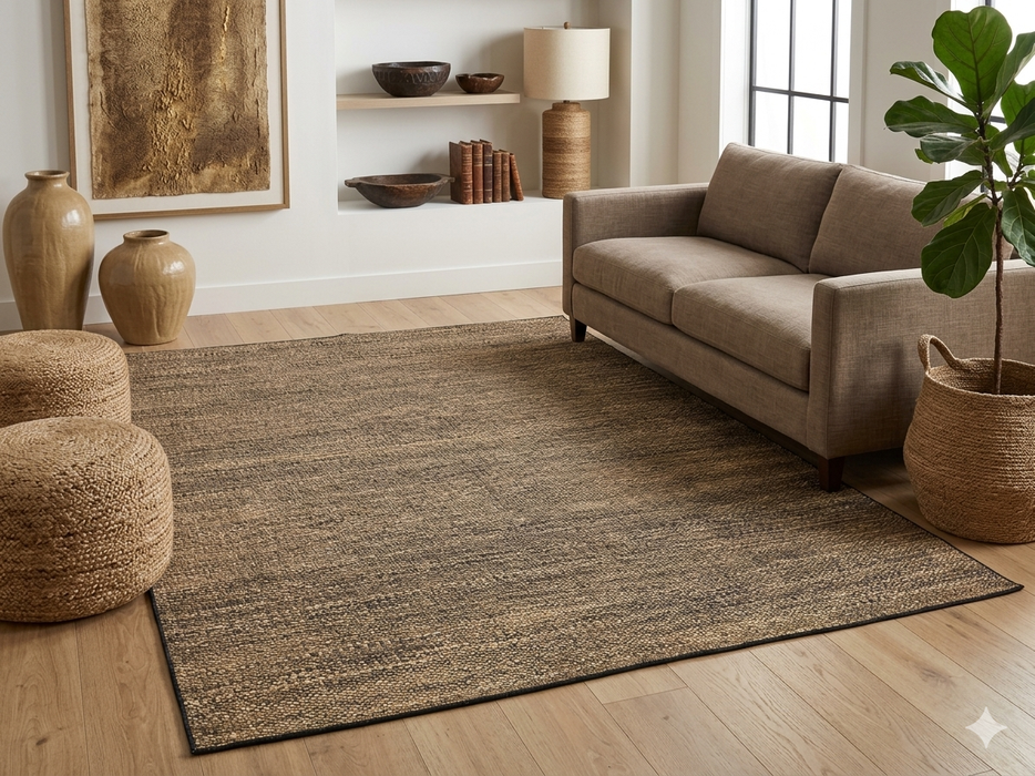 7' x 9' Rectangular Brown Beige Textured Jute-Style Farmhouse Washable Area Rug