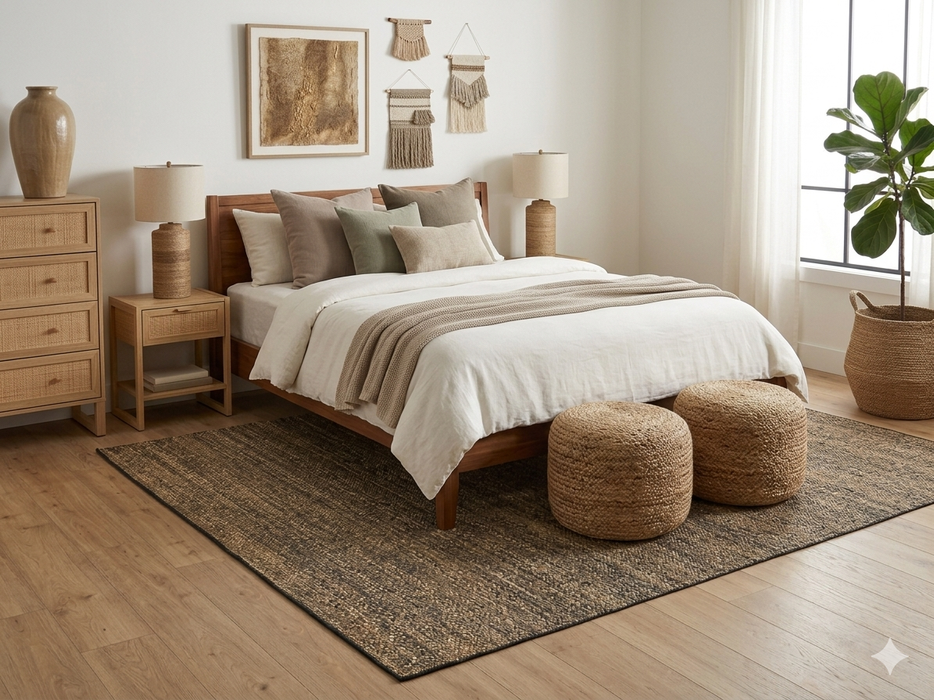 7' x 9' Rectangular Brown Beige Textured Jute-Style Farmhouse Washable Area Rug