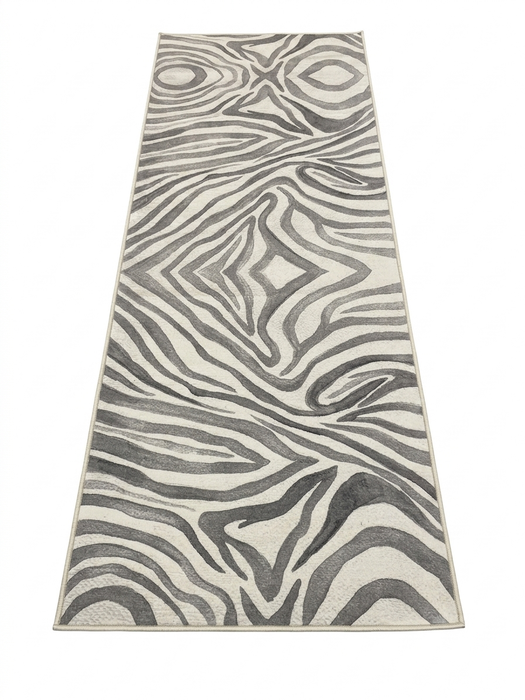 3' x 8' Runner Gray Ivory Zebra Abstract Modern Washable Area Rug