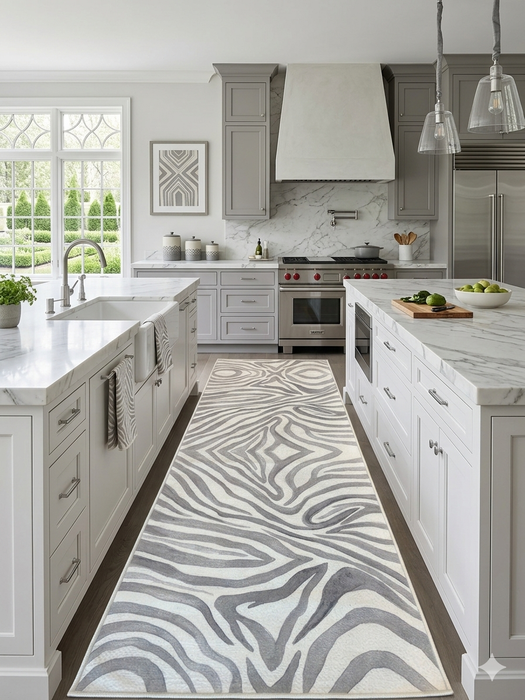 3' x 8' Runner Gray Ivory Zebra Abstract Modern Washable Area Rug