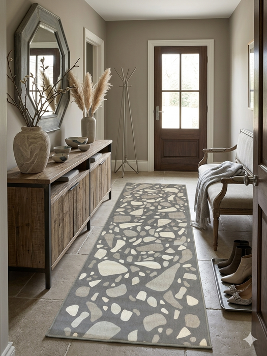 3' x 8' Runner Gray Ivory Terrazzo Abstract Modern Washable Area Rug