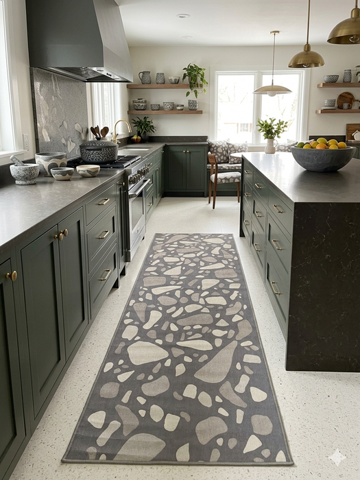 3' x 8' Runner Gray Ivory Terrazzo Abstract Modern Washable Area Rug