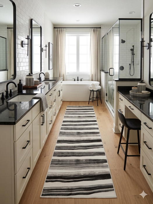 3' x 8' Runner Ivory Charcoal Striped Modern Washable Area Rug