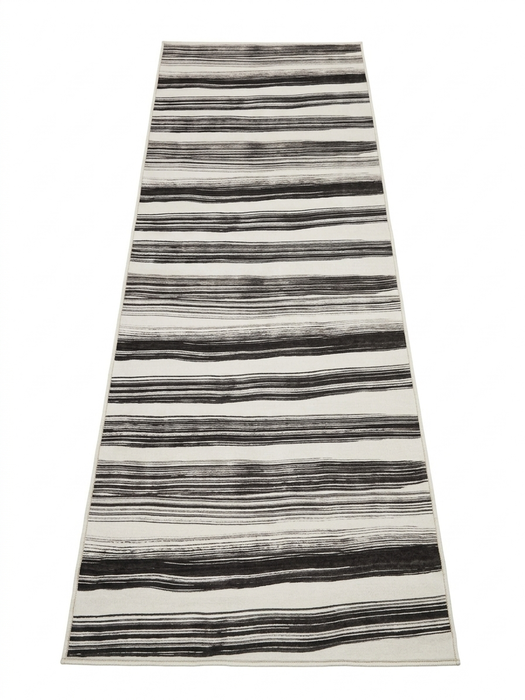 3' x 8' Runner Ivory Charcoal Striped Modern Washable Area Rug