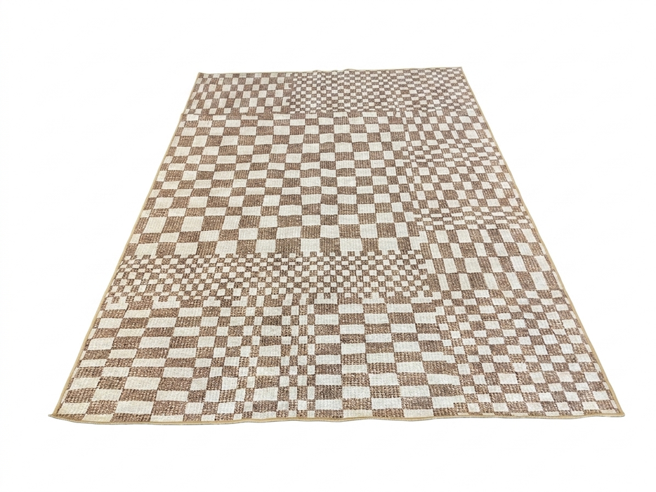 6' x 9' Rectangular Brown Ivory Checkered Geometric Modern Washable Area Rug