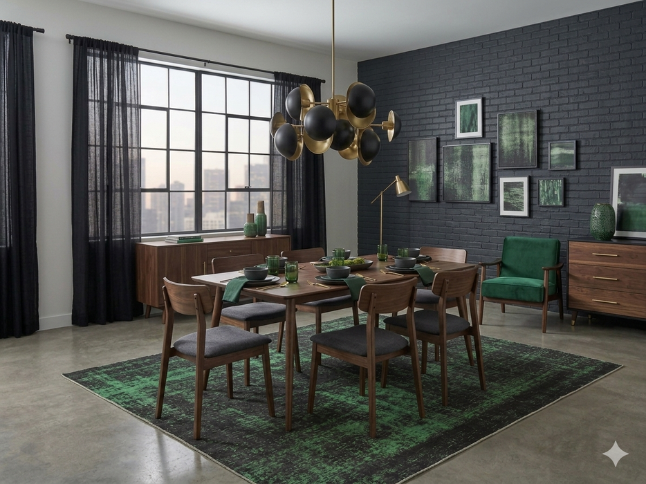 8' x 10' Rectangular Charcoal Green Distressed Abstract Modern Washable Area Rug