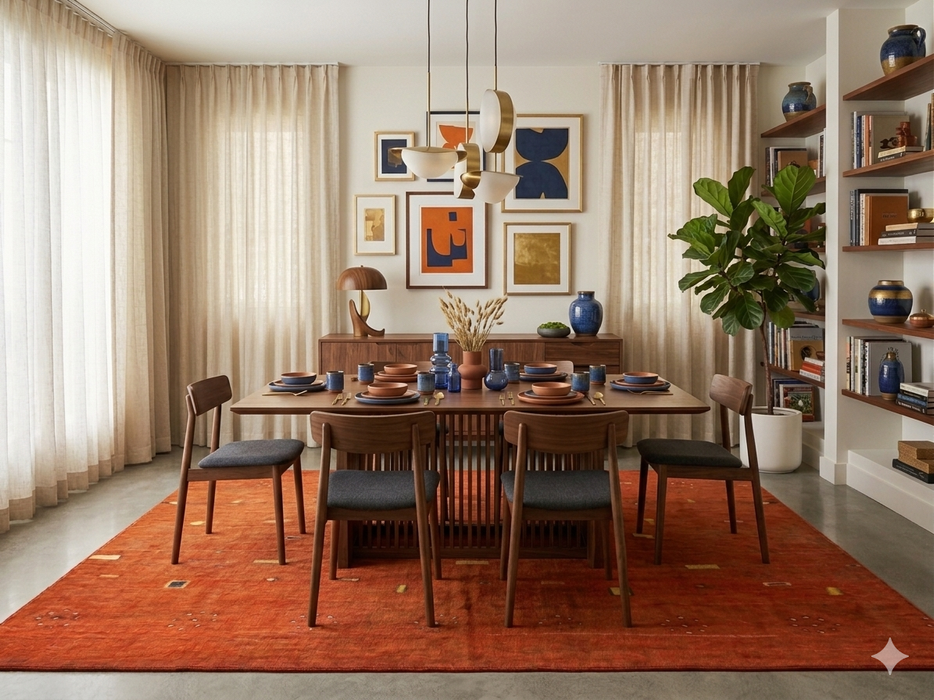8' x 10' Rectangular Rust Orange Minimalist Tribal Modern Washable Area Rug