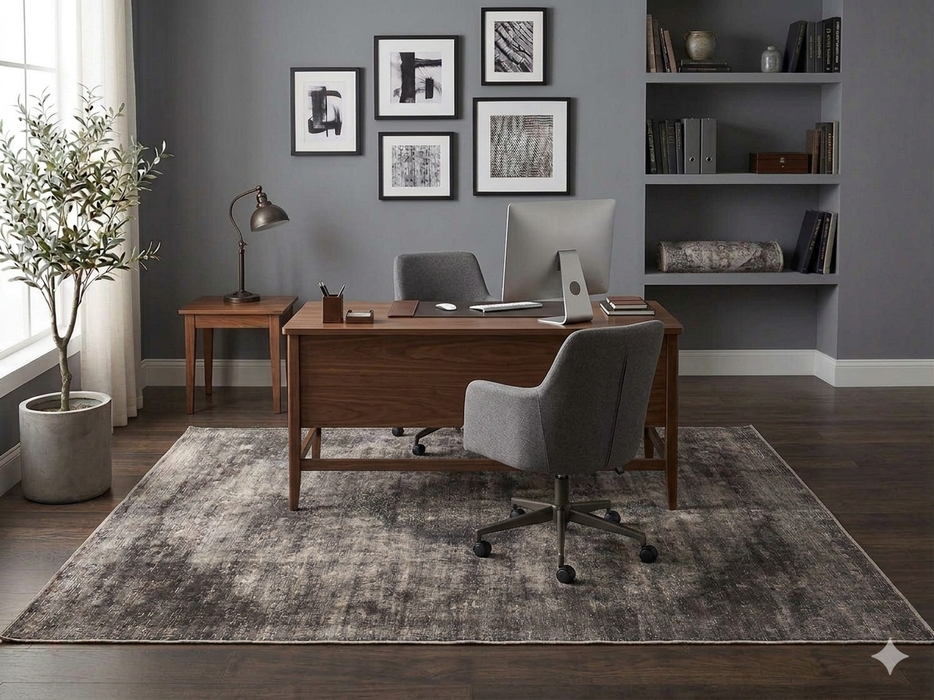6' x 9' Rectangular Charcoal Gray Distressed Abstract Modern Washable Area Rug