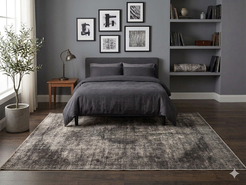6' x 9' Rectangular Charcoal Gray Distressed Abstract Modern Washable Area Rug
