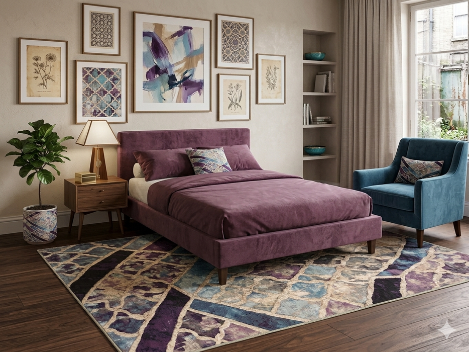7' x 9' Rectangular Purple Blue Geometric Abstract Modern Washable Area Rug