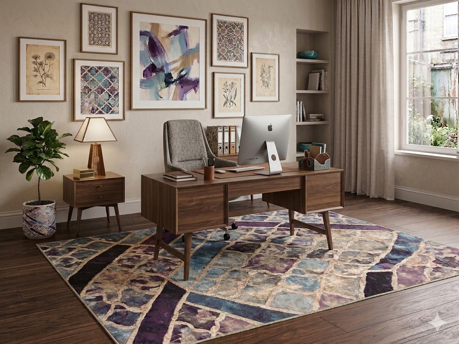 7' x 9' Rectangular Purple Blue Geometric Abstract Modern Washable Area Rug