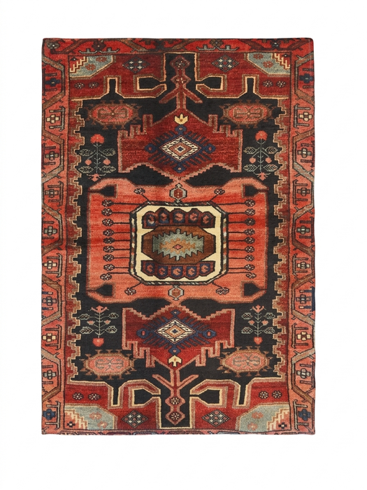 2' x 3' Rectangular Rust Navy Tribal Southwestern Washable Area Rug
