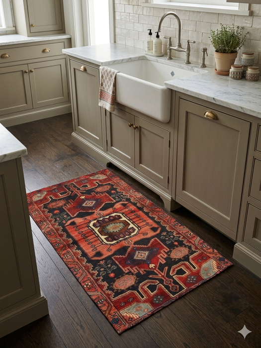 2' x 3' Rectangular Rust Navy Tribal Southwestern Washable Area Rug