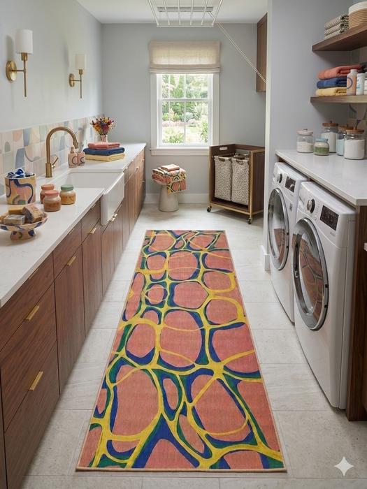 3' x 8' Runner Pink Blue Organic Abstract Modern Washable Area Rug