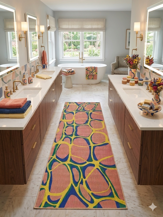3' x 8' Runner Pink Blue Organic Abstract Modern Washable Area Rug
