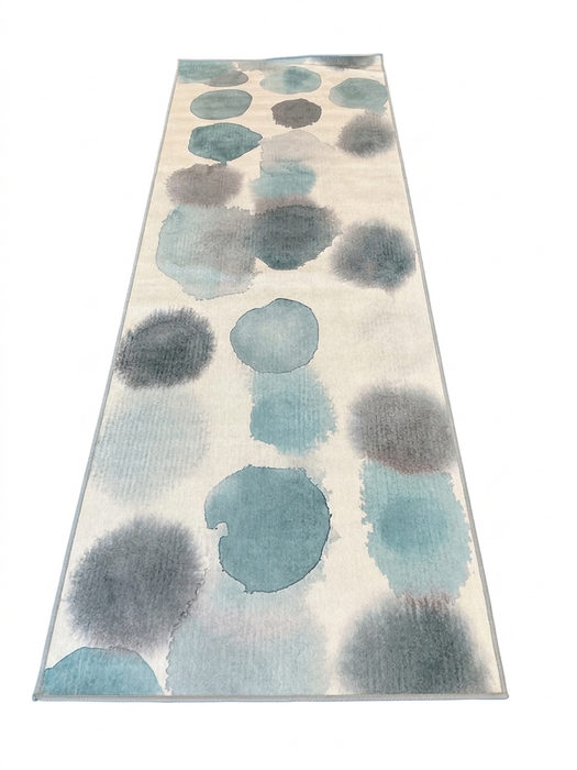 3' x 8' Runner Ivory Blue Watercolor Abstract Modern Washable Area Rug