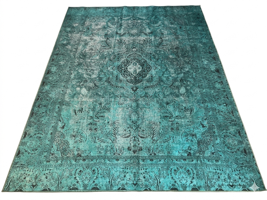8' x 12' Rectangular Teal Black Distressed Medallion Vintage Washable Area Rug