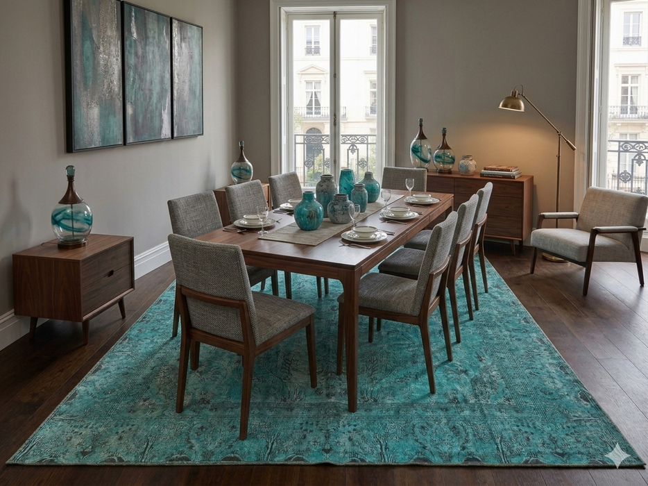 8' x 12' Rectangular Teal Black Distressed Medallion Vintage Washable Area Rug