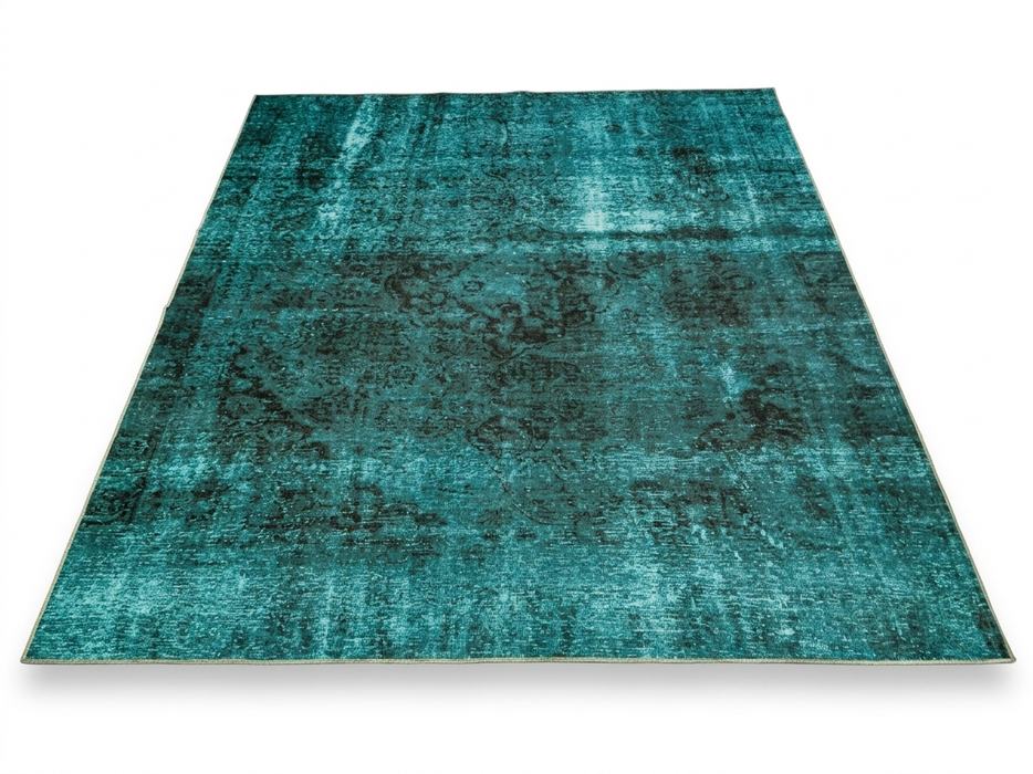 8' x 10' Rectangular Teal Black Distressed Medallion Vintage Washable Area Rug