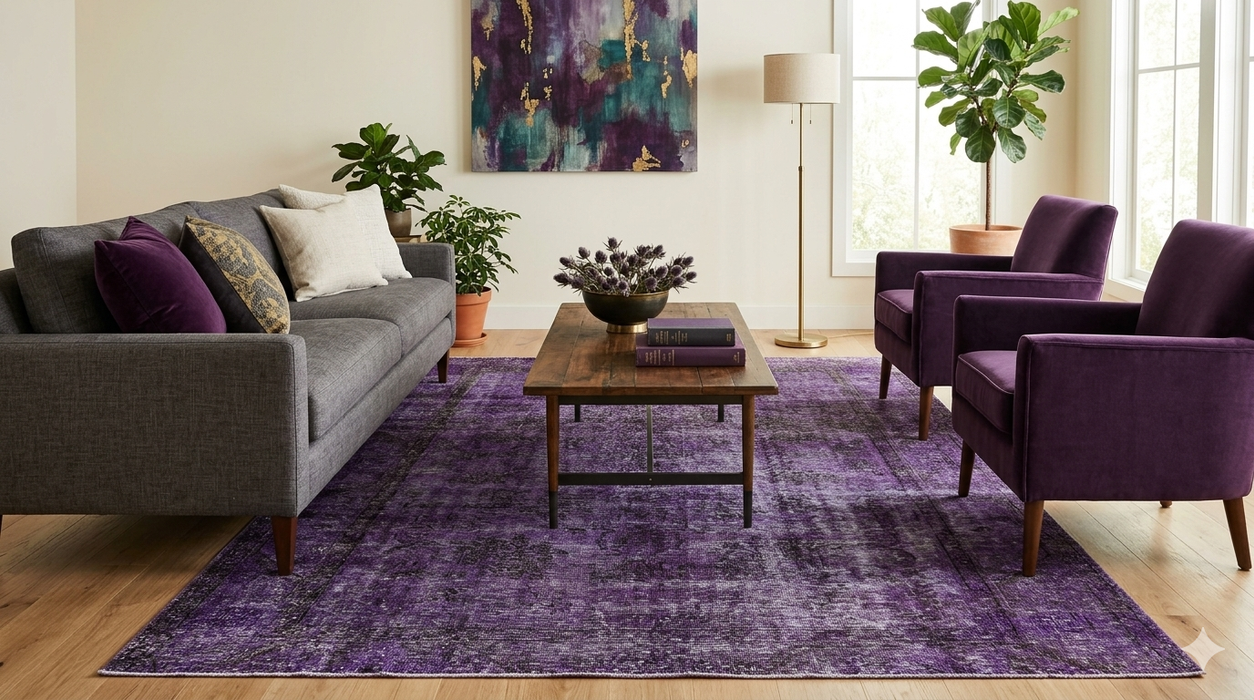 7' x 10' Rectangular Purple Distressed Medallion Vintage Washable Area Rug