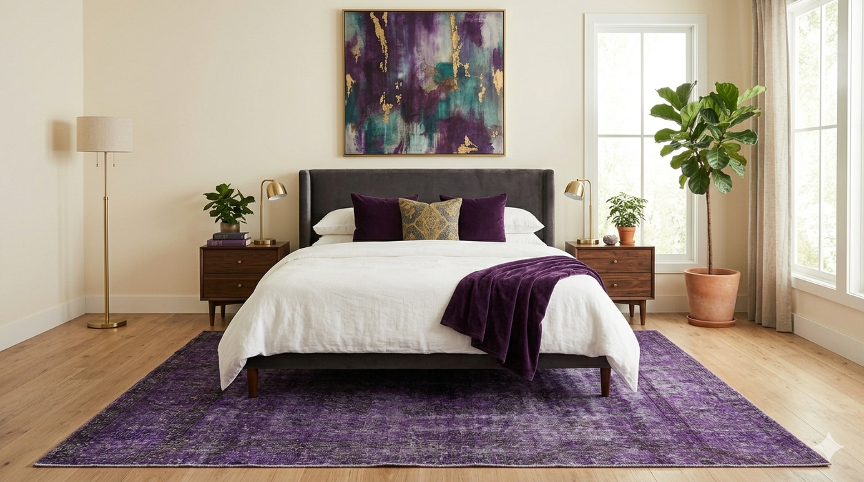 7' x 10' Rectangular Purple Distressed Medallion Vintage Washable Area Rug