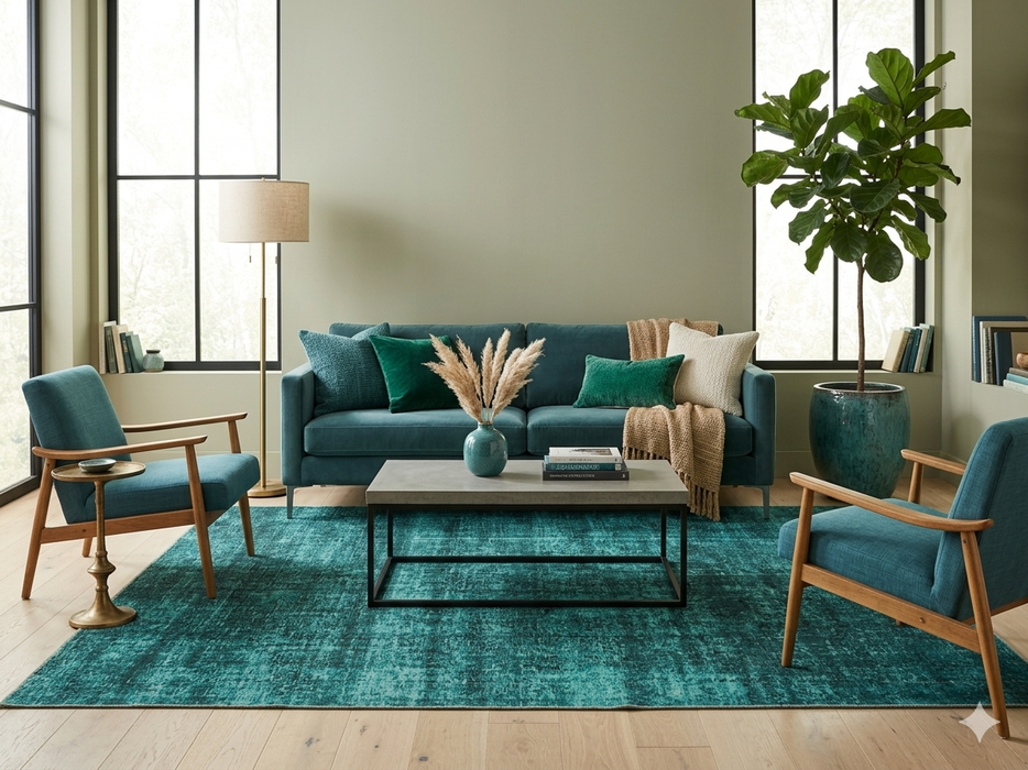 8' x 10' Rectangular Teal Black Distressed Abstract Modern Washable Area Rug