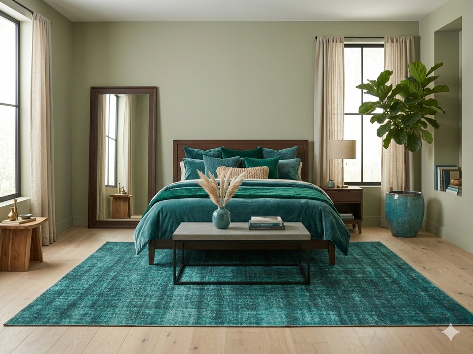 8' x 10' Rectangular Teal Black Distressed Abstract Modern Washable Area Rug