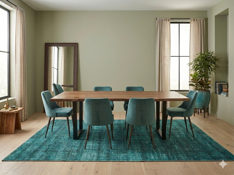 8' x 10' Rectangular Teal Black Distressed Abstract Modern Washable Area Rug