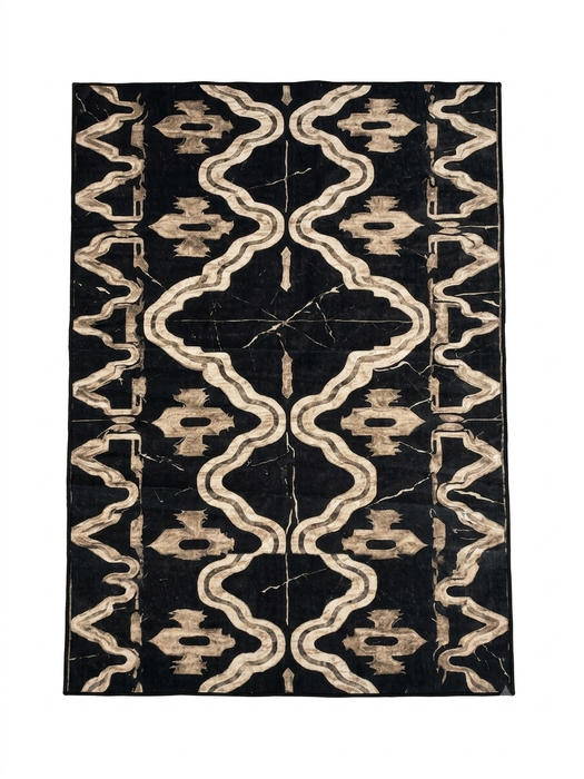 5' x 7' Rectangular Black Beige Tribal Geometric Modern Washable Area Rug