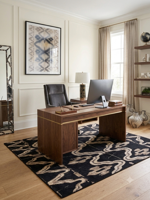 5' x 7' Rectangular Black Beige Tribal Geometric Modern Washable Area Rug